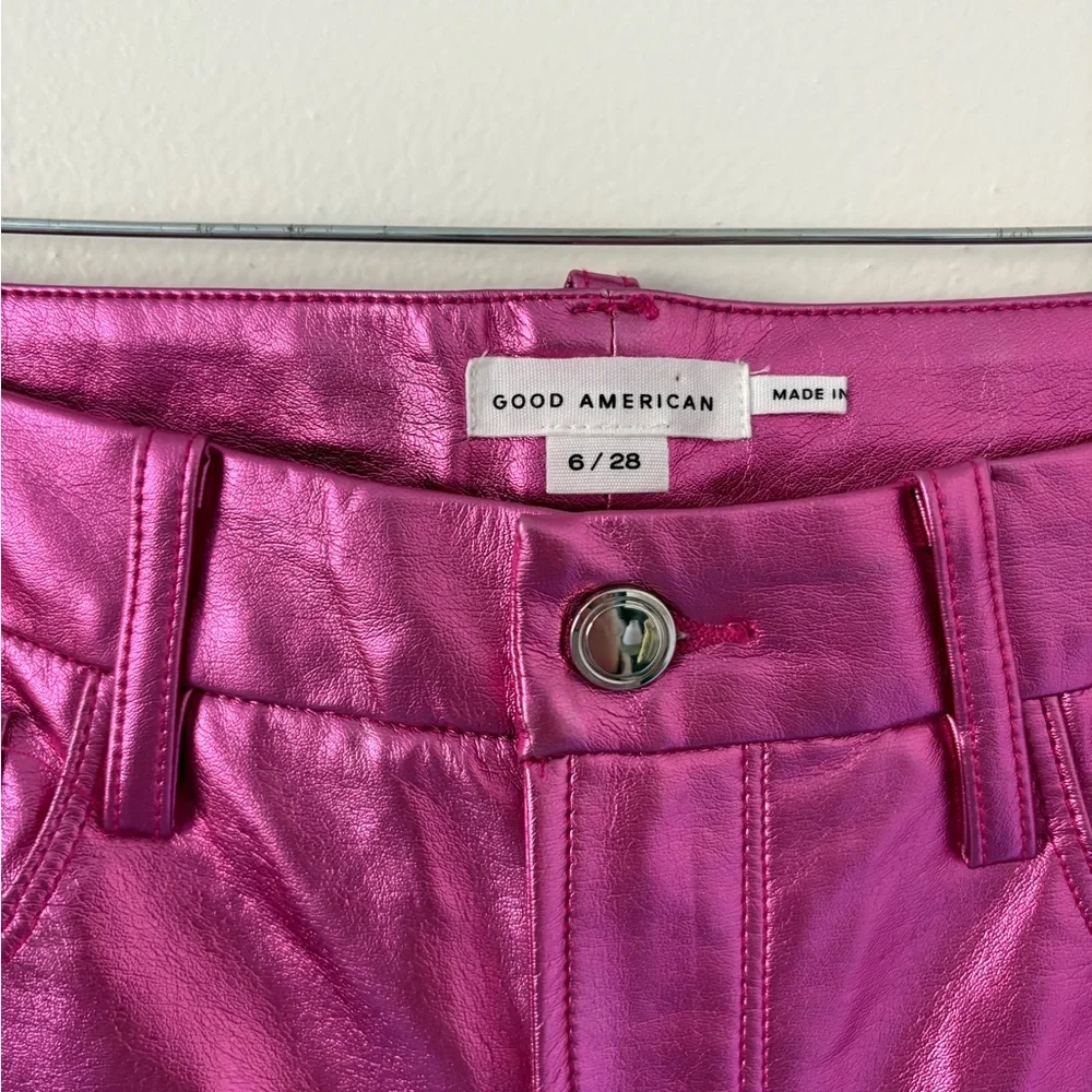 Good American Metallic Pink Good Icon Faux Leather Pants Size 28 - Picture 10 of 16